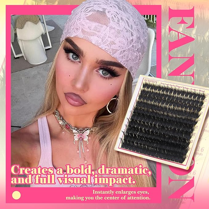 Volume Lash Clusters with Spiky Manga Lash Clusters 300D Eyelash Clusters 10-18MM Thick Wispy D Curl Cluster Eyelash Extensions 3D Fluffy Cluster Eyelash Extensions by FANXITON