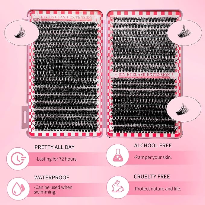 DIY Lash Clusters Kit Lash Extension Kit, 700pcs,40D&50D&60D, 9-16mm, D Curl, Natural Volume Lash Extensions Wispy Eyelash Clusters Individual Lashes Kit, 12#Black
