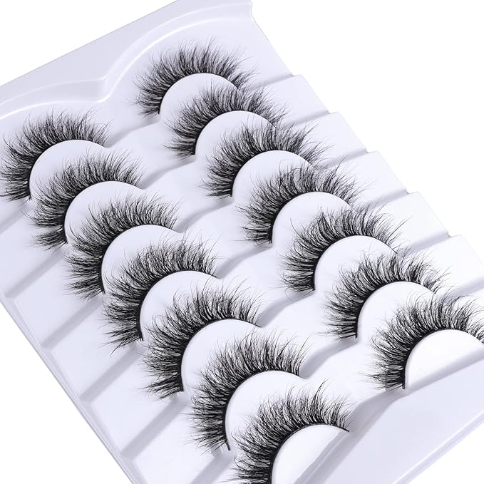False Eyelashes Cat Eye Lashes Faux Mink Lashes Natural Look Fluffy Wispy Lashes That Look Like Extensions Pestañas Postizas D Curl Lash Strips Short Fox Eye Lashes 7 Pairs Pack