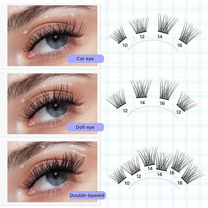 Self Adhesive Eyelashes, Winkgiggle 60pcs No Glue Needed Self Adhesive Lash Clusters, Reusable Pre-Glued Eyelashes No Remover No Residue for Beginners