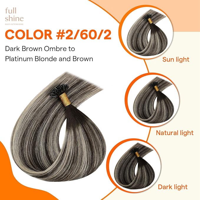 Full Shine U Tip Hair Extensions Human Hair 2 Dark Brown Fading to 60 Blonde and 2 Brown K Tip Hair Extensions Real Human Hair 14 Inch Straight Natural Hair 40 Grams add Volume