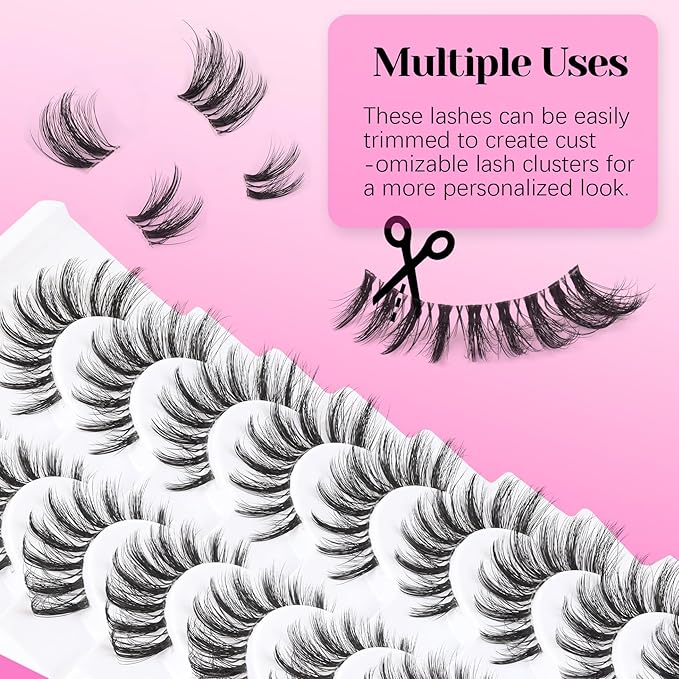Veleasha Manga Lashes Wispy Eyelashes Natural Look Spiky False Eyelashes with Clear Band Looks Like Lash Extensions CC Curl Strip Lashes 10 Pairs Pack (Fierce Spike)