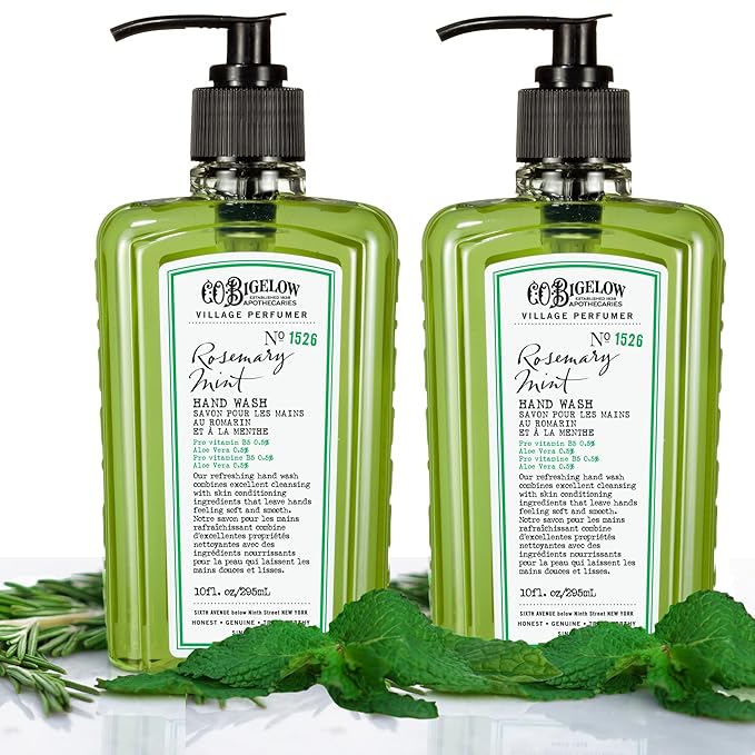 C.O. Bigelow Rosemary Mint Hand Wash, Village Perfumer Liquid Hand Soap with Aloe Vera & B5, 10 Fl Oz