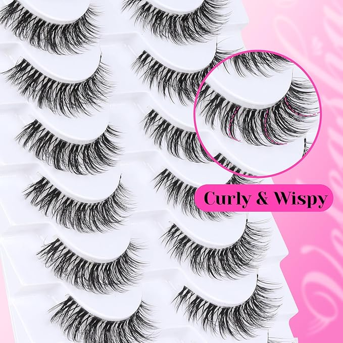Veleasha Natural Lashes Wispy Eyelashes Soft False Eyelashes with Clear Band Looks Like Lash Extensions CC Curl Strip Lashes 10 Pairs Pack (Soft Whisper)
