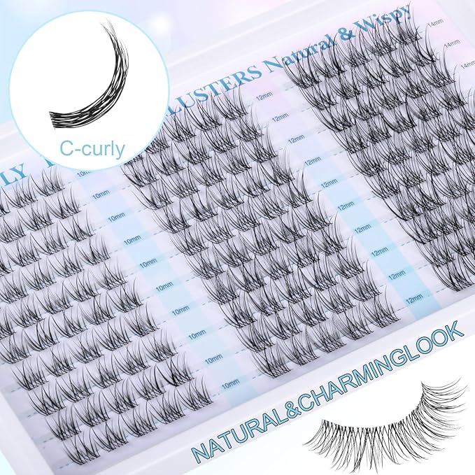 Clear Band Lash Clusters Natural Lash Extensions Wispy Cluster Eyelash Extensions 10-14mm C Curly Eyelash Clusters DIY Individual lashes 150PCS Cluster Lashes by zanlufly