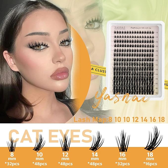 Manga Lashes Clusters YASNAI Wispy Lash Cluster Extensions 224Pcs Anime Eyelash Clusters CC-Curly Spikes Natural Look 8-16MM Fairy Cluster Individual Lash Pack
