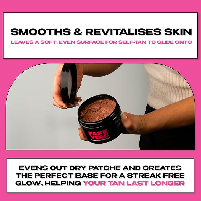 Fake You! Exfoliating Body Scrub – Revitalising Skin Exfoliator for Silky Smooth Skin – Preps for Tanning and Hydration – Body Scrub Exfoliator for Women and Men – 200ml
