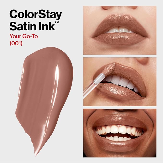 Revlon ColorStay Satin Ink Liquid Lipstick, Longwear Rich Lip Colors, Formulated with Black Currant Seed Oil, 001 Your Go-To, 0.17 fl oz
