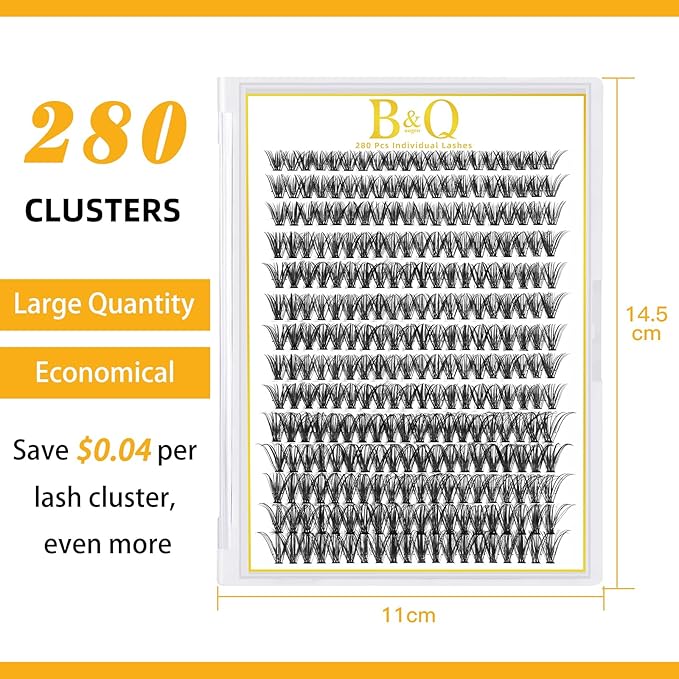 B&Q Lash Clusters 280PCS Natural Eyelash Clusters, 40D D 9-16mm Individual Lash Wispy Eyelash Extension with Soft Thin Band, Classic Look Pestañas Postizas Comfortable DIY at Home(40D-D-9-16mm)