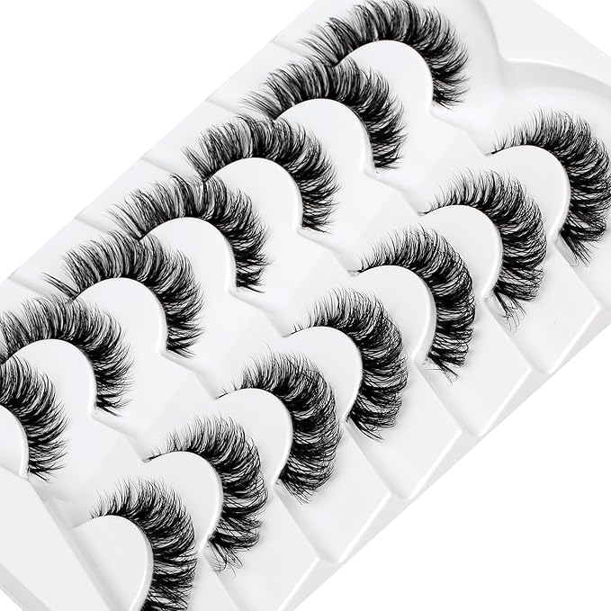 Pooplunch False Eyelashes Natural Clear-Band Cat Eye Look Extensions Volume Cluster Lash Wispy Short Fake Eyelashes Faux Mink Strip Lashes 7 Pairs Pack