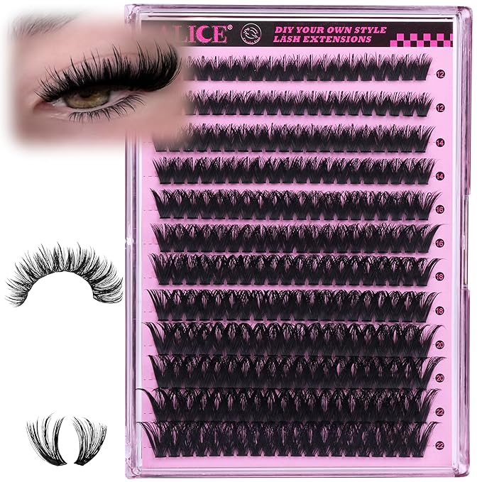 ALICE Fluffier Wispy Lash Clusters Eyelash Clusters Spiky Anime Cluster Eyelash Extensions 240pcs 100D 12-22mm CC- Curly Individual Lashes Fairy Volume Salon Lash Extensions DIY at Home