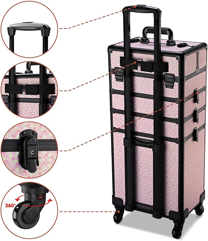 BYOOTIQUE Makeup Train Case Trolley w/Cube Case Cosmetic Organizer Art Deco Bloom