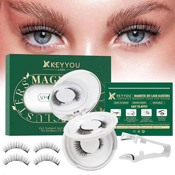 KEYYOU Daily Wear Reusable Magnetic Eyelashes 2 Pair with Applicator No Glue Needed 3D Natural Magnetic Lashes, Easy to Apply & Long Lasting for Daily Use & Events(A09+A09)