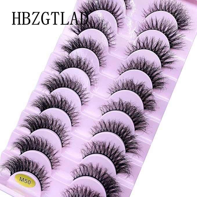 HBZGTLAD New 10 Pairs 3D Mink Lashes False Eyelashes Handmade Wispy Fluffy Long Lashes Natural Eye Makeup Tools Eye Lashes(M50)