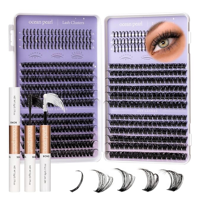 Ocean Pearl Lash Clusters Kit 564 pcs, Eyelashes, spike-effect cluster lashes 60D/80D/100D/150D (10-18 mm) DIY lash extension kit, manga-/anime-inspired Cluster Eyelash Extensions with lash bond+seal