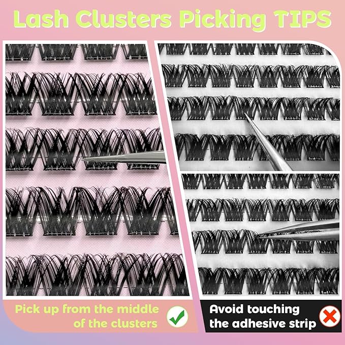 MIKIWI Self Adhesive Lash Clusters, No Glue Needed Wispy D-Curl Lash Clusters 10-16mm Pre Glued Eyelashes Clusters No Residue Self Adhesive Eyelashes