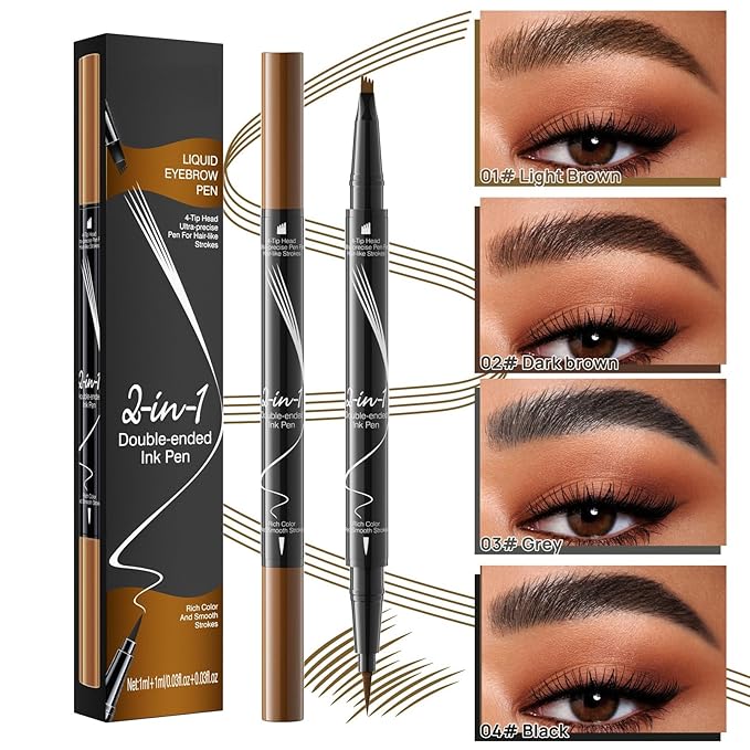 2-in-1 Microblading Eyebrow Pencil Wet and Wild Eyebrow Pencil Waterproof Microblade Eyebrow Pen Brow Kit with Micro-Fork-Tip and Eyebrow Brush (2#)