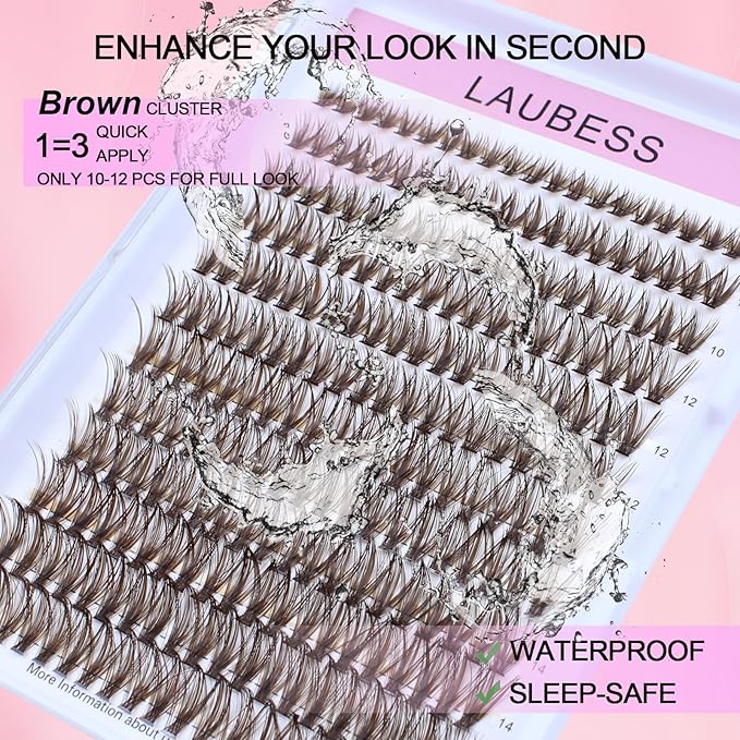Colored Lash Clusters LAUBESS Dark Brown Colored Eyelash Clusters Wispy Colored Lash Extensions Colorful Lash Clusters Individual Lashes (Brown 40D-0.07D-Mix8-16)
