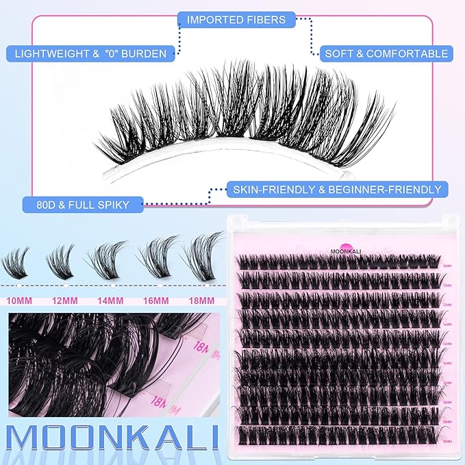 Lash Clusters Kit Faux Mink Eyelash Clusters D Curly Wispy Waterproof Cluster Eyelash Extensions With Lash Glue Bond and Seal and Eyelash Tweezers Luxury 80D Individual Cluster Lashes Kit