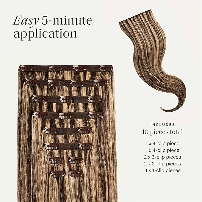Luxy 100% Remy Human Hair, Classic 160g Clip-In Hair Extensions - 10 Wefts Multi-Dimensional Color for Natural Blending, Adds Volume & Length, Easy Apply & Remove 20" Mocha Brown Highlights
