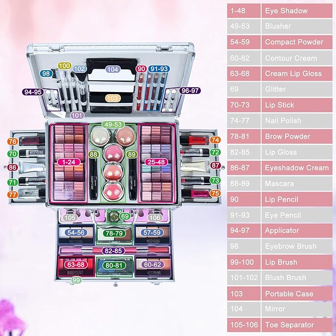 All-in-One Makeup Kit Gift Set Women Full Set Carry All Professional Make up Kit With Makeup Bag Lipgloss Lipstick Concealer Blush Foundation Face Powder Eyeshadow Palette Cosmetic Palette #2