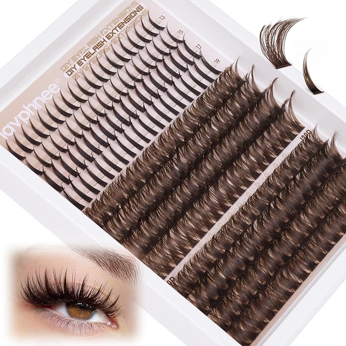 Brown Lash Spikes Eyelash Extensions Russian Lash Clusters D-Curly Lash Extensions Spiky 100D 120D Individual Lashes Wispy Cluster Lashes Pack 224 Pcs (12-19MM)
