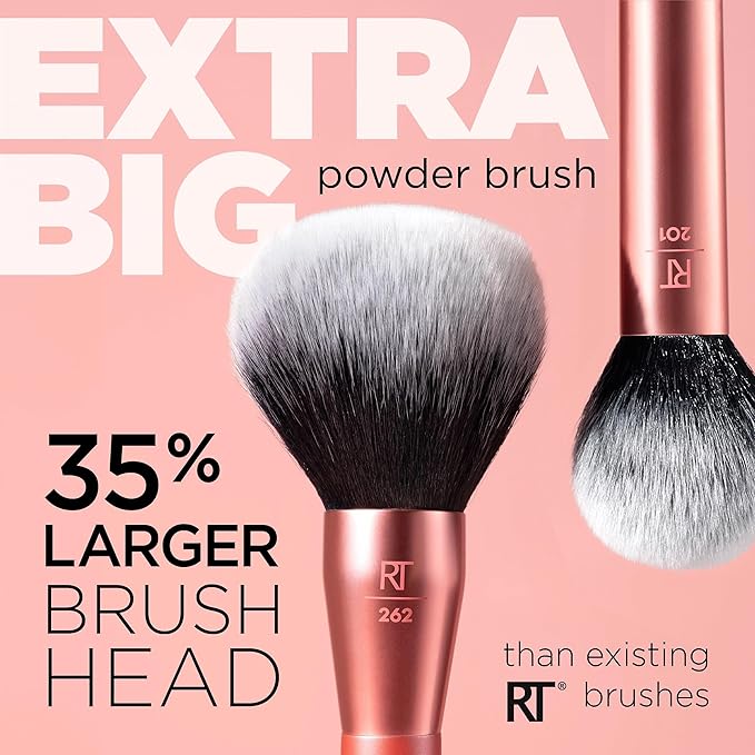 Real Techniques Extra Big Powder & Large Makeup Brush For Powder, Fluffy Head For All-Over Setting, XL Oversized Brush For Quick Application, Cruelty-Free, Synthetic Bristles, 1 Count(Pack of 8)