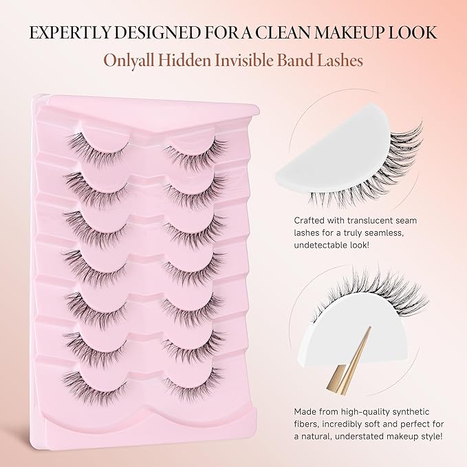 Onlyall Short Natural Eyelashes Natural Fake Lashes Clear Band Lashes False Eyelashes Wispy Lashes Natural Eyelashes 12mm Lashes H24