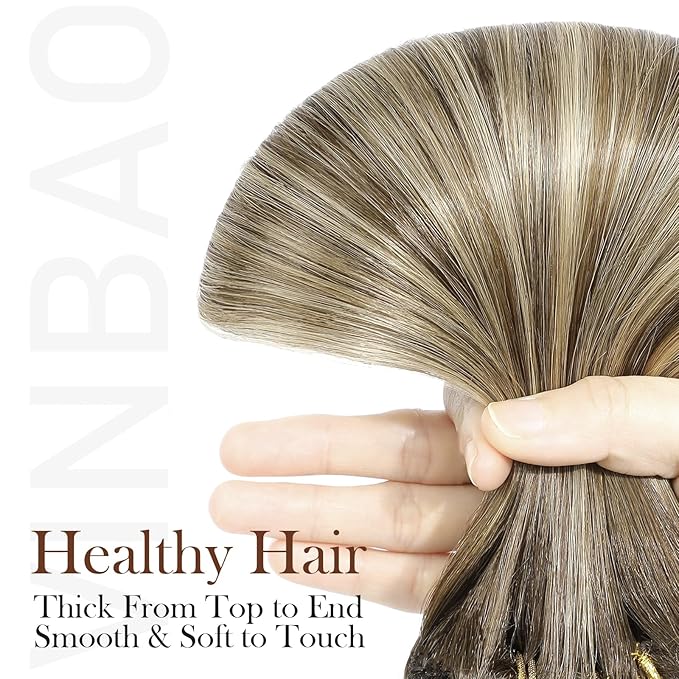 VINBAO Long Balayage Clip in Hair Extensions Real Human Hair, 22inch 160g 7Pcs, 4/27/4 Balayage Chocolate Brown to Caramel Blonde, Thick Natural Human Hair (#HC4274,22'')