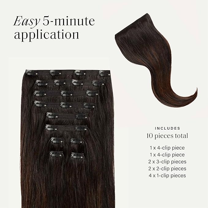 Luxy 100% Remy Human Hair, Classic 160g Clip-In Hair Extensions - 10 Wefts Multi-Dimensional Color for Natural Blending, Adds Volume & Length, Easy Apply & Remove 20" Off Black Balayage