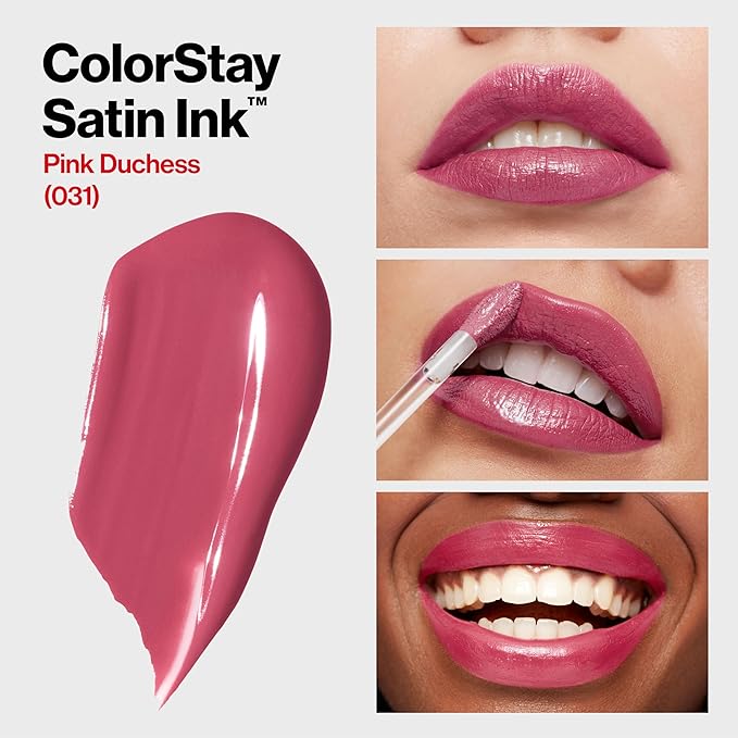 REVLON ColorStay Satin Ink Crown Jewels Liquid Lipstick, Longlasting & Waterproof Lipcolor, Moisturizing Creamy Formula Infused with Black Currant Seed Oil, 031 Pink Duchess, 0.17 fl oz.