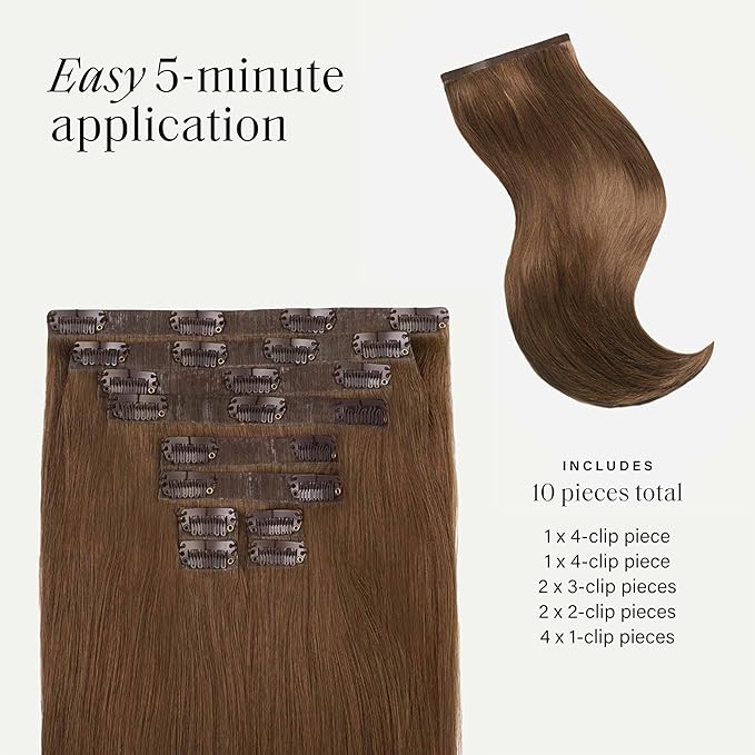 Luxy 100% Remy Human Hair - Seamless Clip-In Hair Extensions - Multi-Dimensional Color for Natural Blending, Adds Volume & Length 240 grams 24" Chestnut Brown Seamless