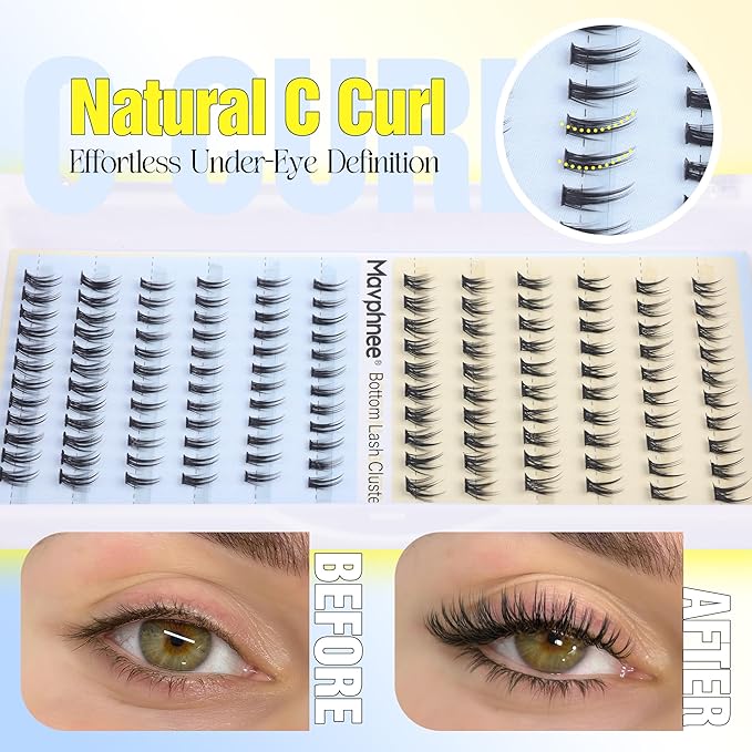 Bottom Lash Clusters Natural Eyelash Extensions Short Individual Lashes Wispy Eyelash Clusters 2 Styles 5-6MM Lower Cluster Lashes Extension 132 Pcs DIY at Home Bottom Lashes Pack