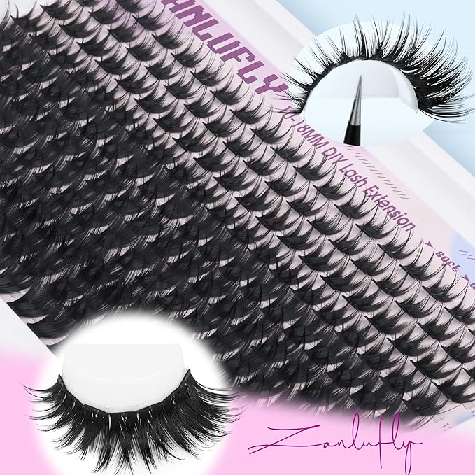Wispy Lash Clusters Natural Lash Extensions D-curly Eyelash Clusters DIY Eyelash Extensions 10-18MM Individual Cluster Lashes 200Pcs Cluster Eyelash Extensions by ZANLUFLY