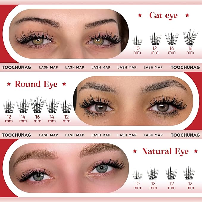 TOOCHUNAG Wispy Eyelash Clusters Manga Lashes Extensions 10-16mm Cluster Lashes Individual 144pcs CC Curly Natural Lash Clusters Wet Tip DIY Soft Cluster Eyelash Extensions