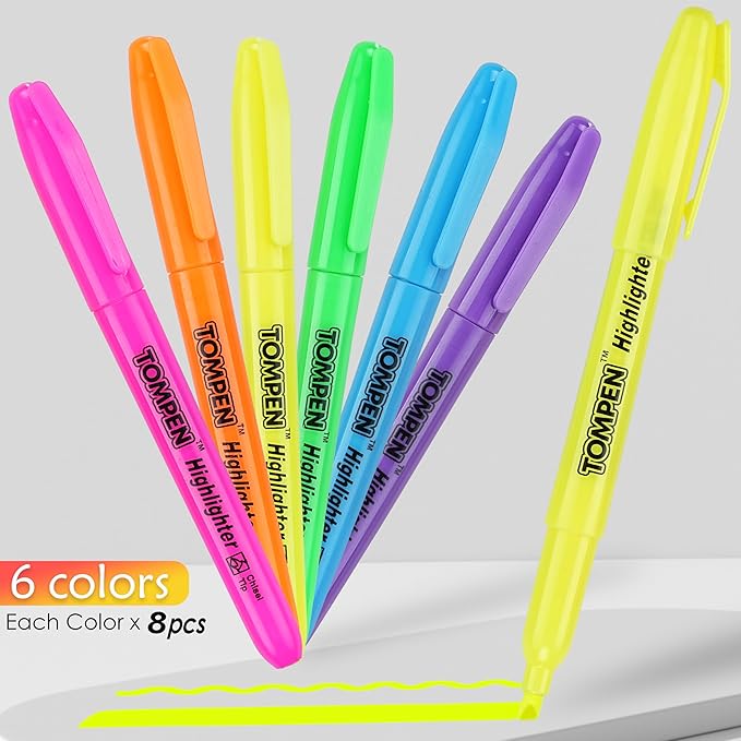 Highlighters Bulk 48 Pack–6 Assorted Colors No Bleed Chisel Tip High lighter Markers Set for School,Office,Bible Study, Journaling–Smear-Free,Quick Dry Fluorescent Pens for Teachers Students