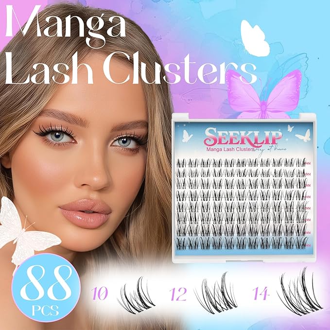 Manga Lash Clusters with Invisiable Band 10-14mm Mixed CC Curl Spike Lash Clusters Natural Eyelash Cluster Soft Eyelashes Cluster DIY Look Like Eyelash Extension (Thorn)