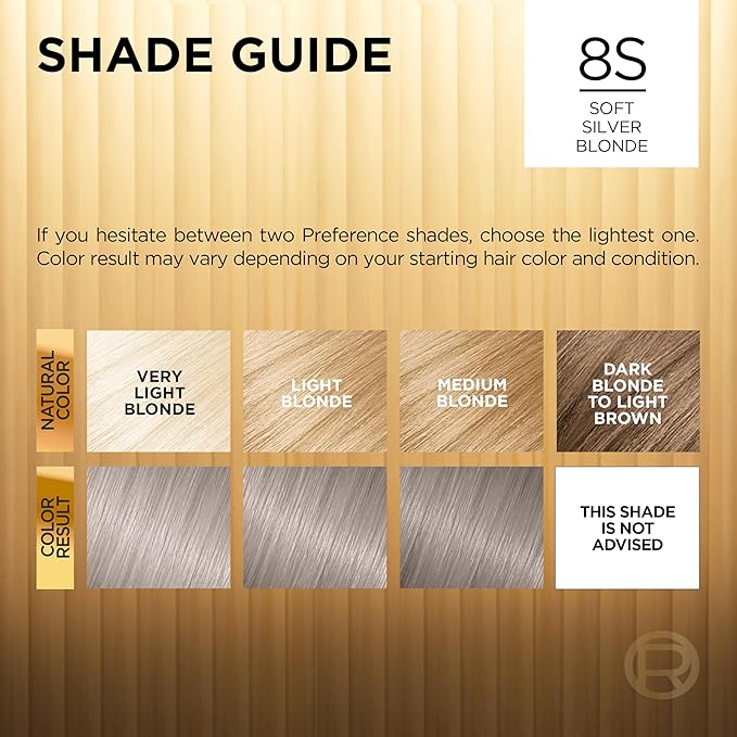 L'Oreal Paris Superior Preference Luminous Fade-Defying Permanent Hair Color, Hair Dye For Up to 9 Weeks of Radiance, Light Silver Blonde 8S, 1 Hair Dye Kit