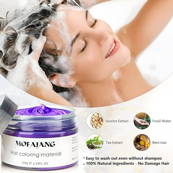 Purple Temporary Hair Dye Wax Natural Instant Hair Color Wax Pomades 4.23 oz,Hair Styling Clay for Party, Cosplay, Halloween,Christmas
