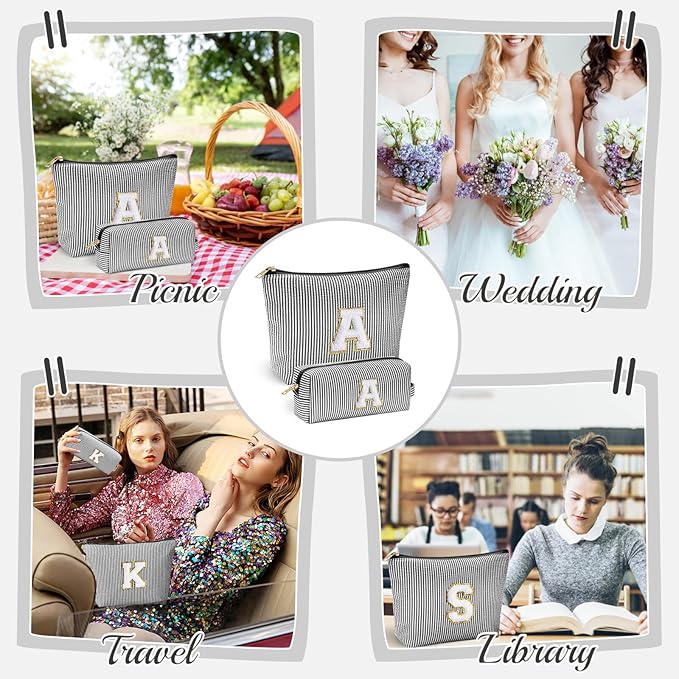 YOOLIFE Gifts - Personalized Mother's Day, Graduation & Birthday Gifts for Women & Girls - Monogram Initial Black Cute Makeup Bag Cosmetic Toiletry Pouch Make Up Case