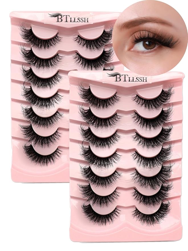 False Eyelashes Russian Strip Lashes Fluffy Fake Eyelashes Extension D Curl Wispy Handmade Soft Reusable 14 Pairs Lashes Pack
