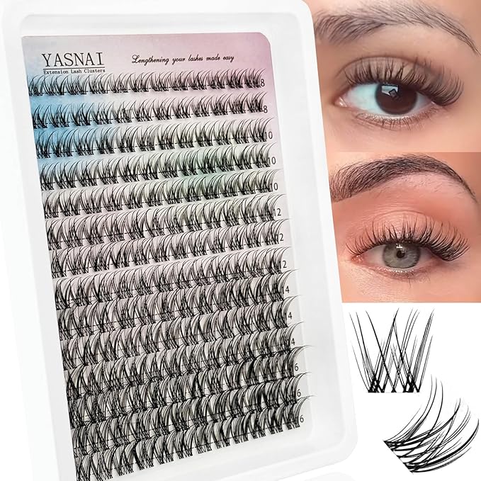 Lash Clusters Natural Look Wispy Lash Extensions, YASNAI Cluster Eyelash Extensions C Curl Individual Lashes 8-16MM 168pcs, Eye Lash Clusters Thin Clear Lash Band Cluster Lashes
