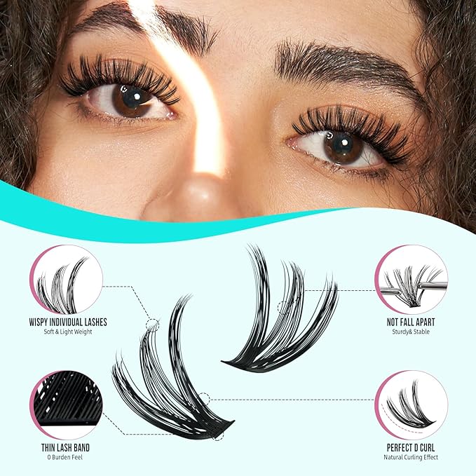 Lash Clusters Wispy 280PCS Eyelash Clusters 50D Lashes Clusters 9-16mm Cluster Eyelash Extensions Individual Lashes Soft Eyelashes Clusters with Thin Band False Eyelashes at Home(50D,D-Mix9-16mm)