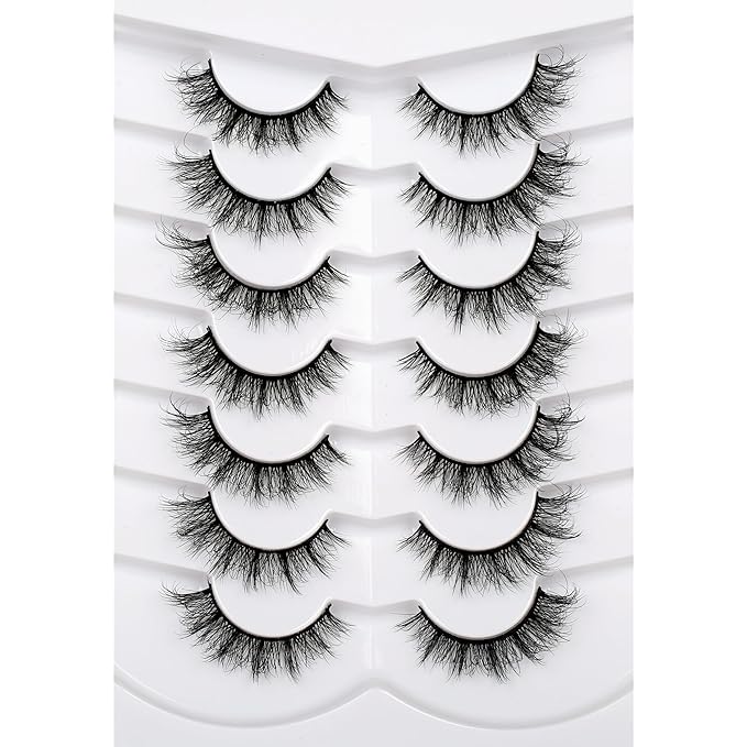 Pooplunch False Eyelashes Natural Cat Eye Lash Wispy Extensions Volume Faux Mink Lashes Fake Eyelash Strips 7 Pairs Pack