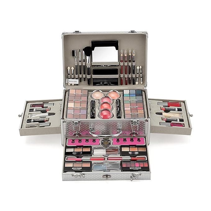 Pure Vie All-in-One Holiday Gift Makeup Set Cosmetic Essential Starter Bundle Include Eyeshadow Palette Lipstick Concealer Blush Mascara Eyeliner Face Powder Lipgloss Brush - Makeup Full Kit for Women