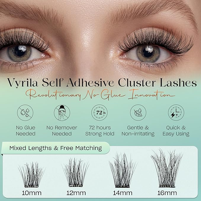 Self-Adhesive Lash Cluster, Pre-Glued Clusters, Pop-On Faux Eyelashes, 3D Thin Band D Curl Natural Look Lahses, Easy to Apply, Reusable 0.05mm Eyelash Extensions (Green Muse-D-0.05-10-16mix)