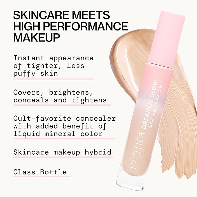 Pacifica Concealer – DreamLit Glow Full Coverage Concealer with Squalane for Dark Circles & Dark Spot Correction, Lightweight & Long-Lasting, Vegan & Cruelty-Free, Shade 11 (Light Beige)