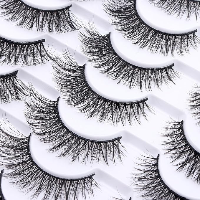 False Eyelashes 20 Pairs Wispy Lashes Faux Mink Lashes 14mm 3D Fluffy Cat Eye Lashes （style 20-060)