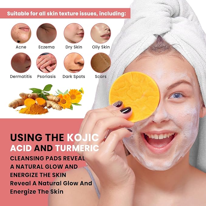 PIPIHUA Turmeric Kojic Acid Cleansing Pads: Turmeric Cleansing Pad for Dark Spots - Kojic Acid Exfoliating Face Scrub Pads for Face and Body (80PCS)