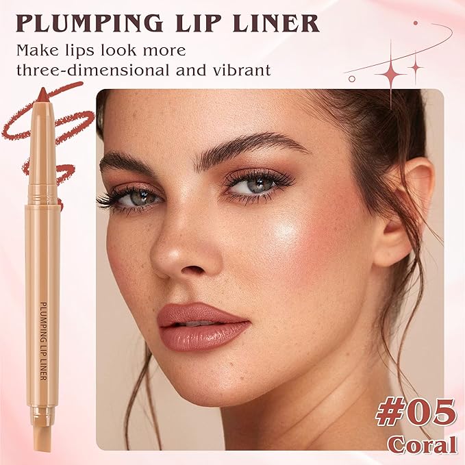 Matte Lip Liner, Plump Lipliner Pencil Crayon，Creamy Matte Finish with Silicone Smudger For Women, High-Pigment Smooth Formula for Sculpting &Contours Lip，Longwear，Lips Makeup，Cruelty-Free 05#Coral